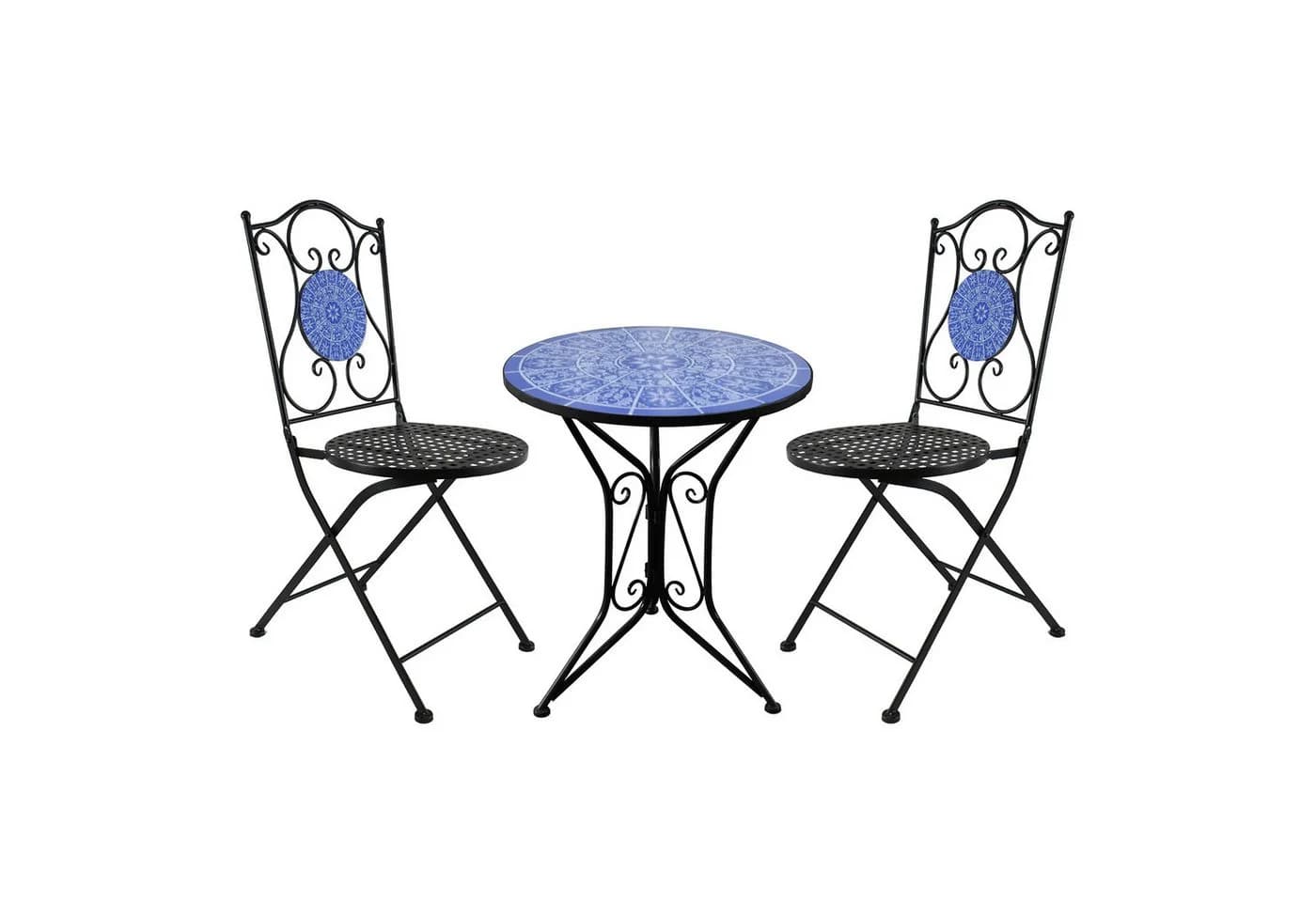 HTI-Living Bistro Set 3-tlg. Schwarz Metall Mosaik Motiv