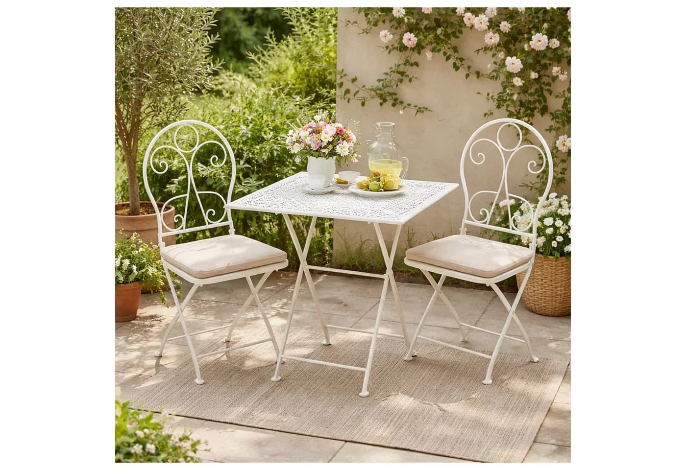 HTI-Living Gartentisch Solea Weiß Vintage Eisen