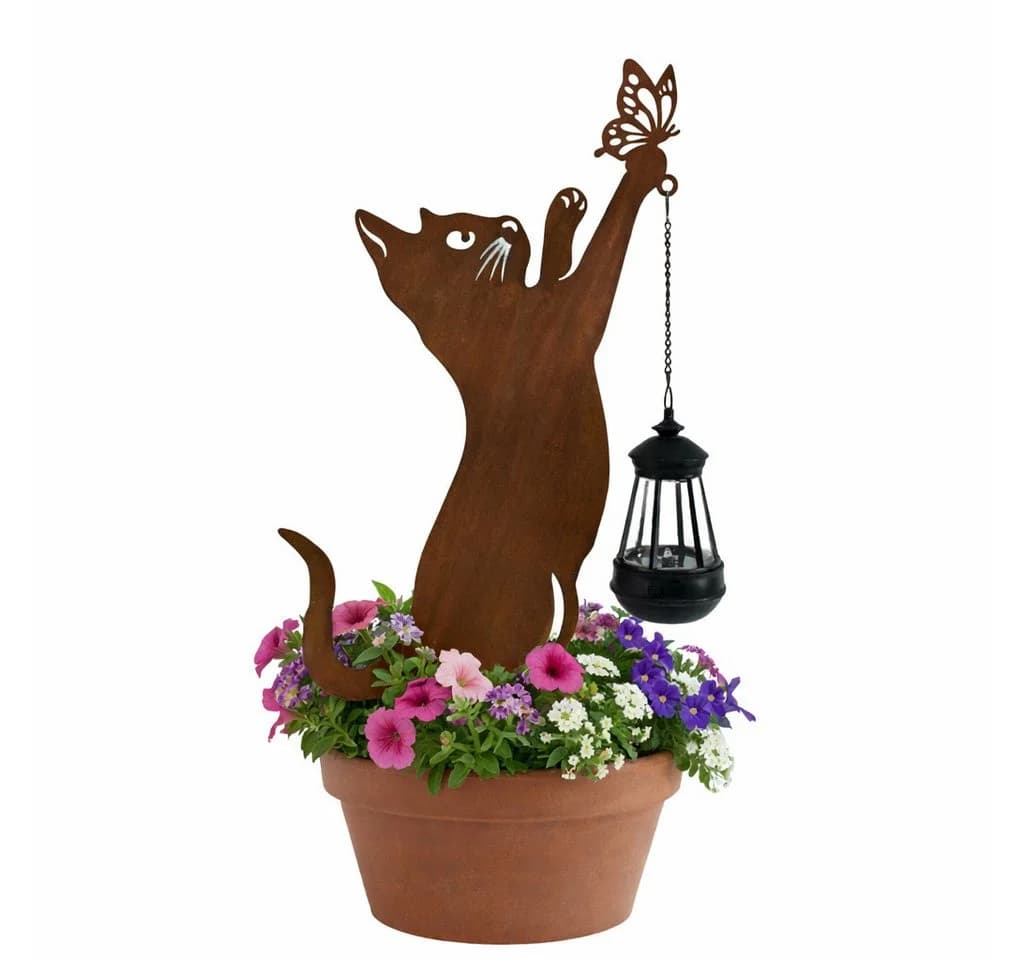 HTI-Living Gartenstecker Katze Metall Rostoptik mit Lampe - Bild 2
