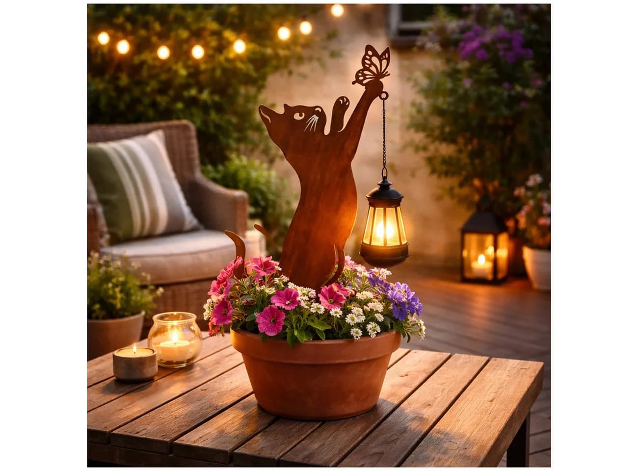HTI-Living Gartenstecker Katze Metall Rostoptik mit Lampe - Bild 3