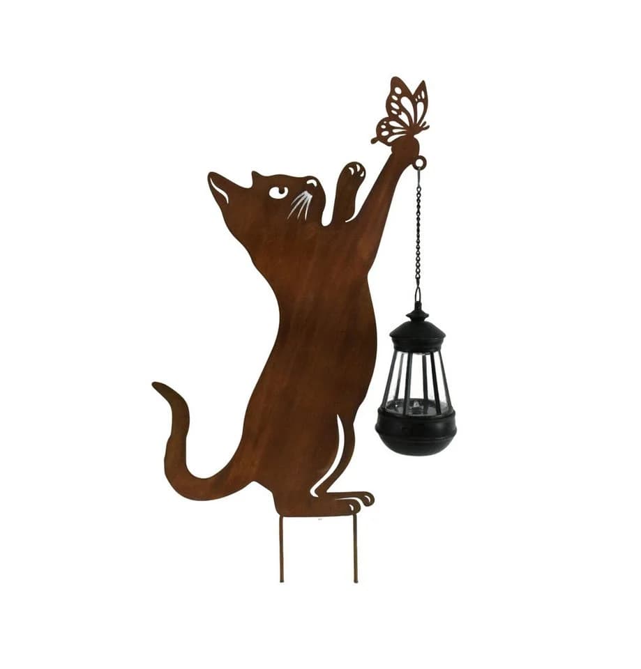 HTI-Living Gartenstecker Katze Metall Rostoptik mit Lampe - Bild 4