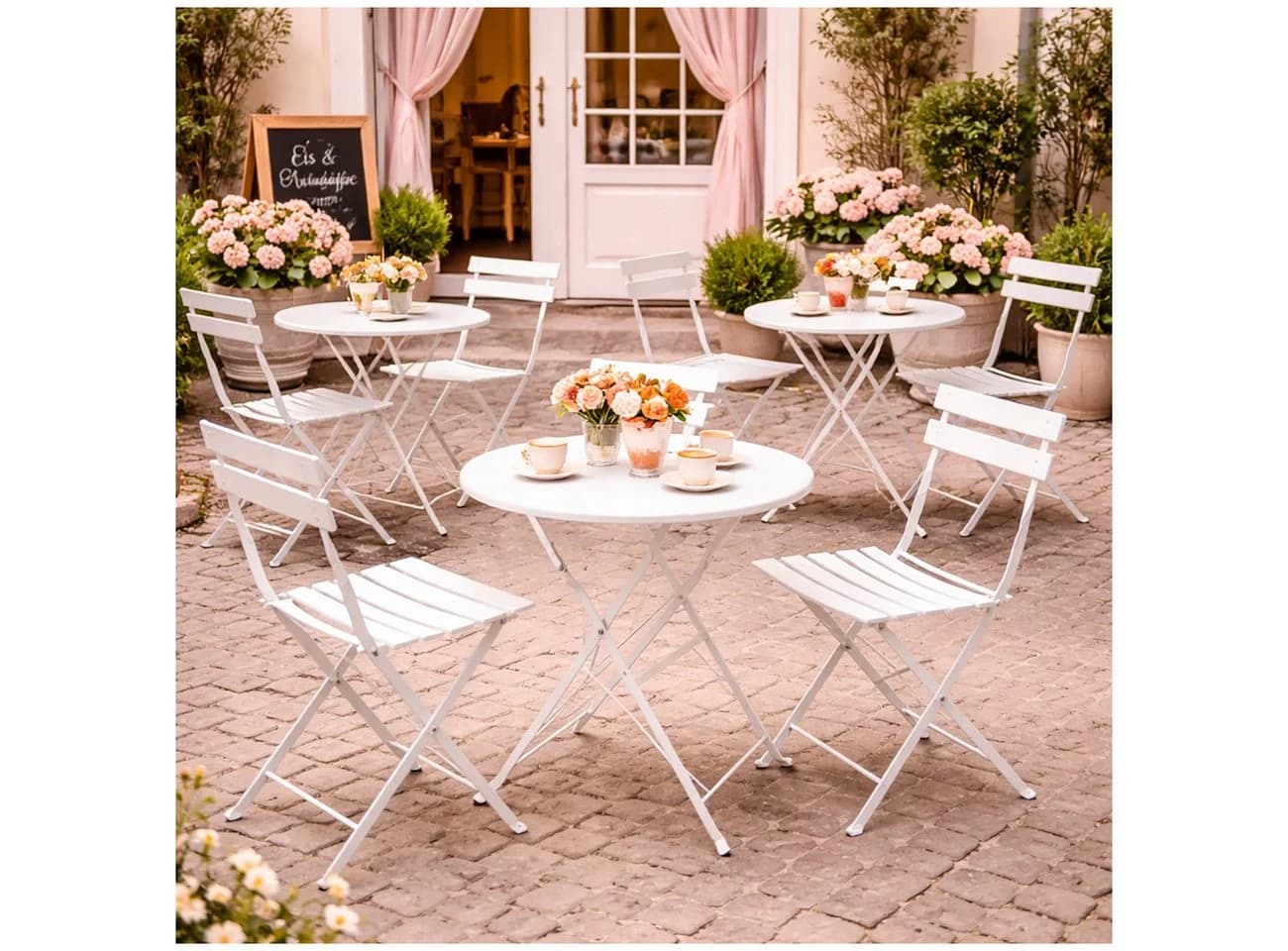 HTI-Living Gartentisch Basil Metall rund klappbar Creme - Bild 4