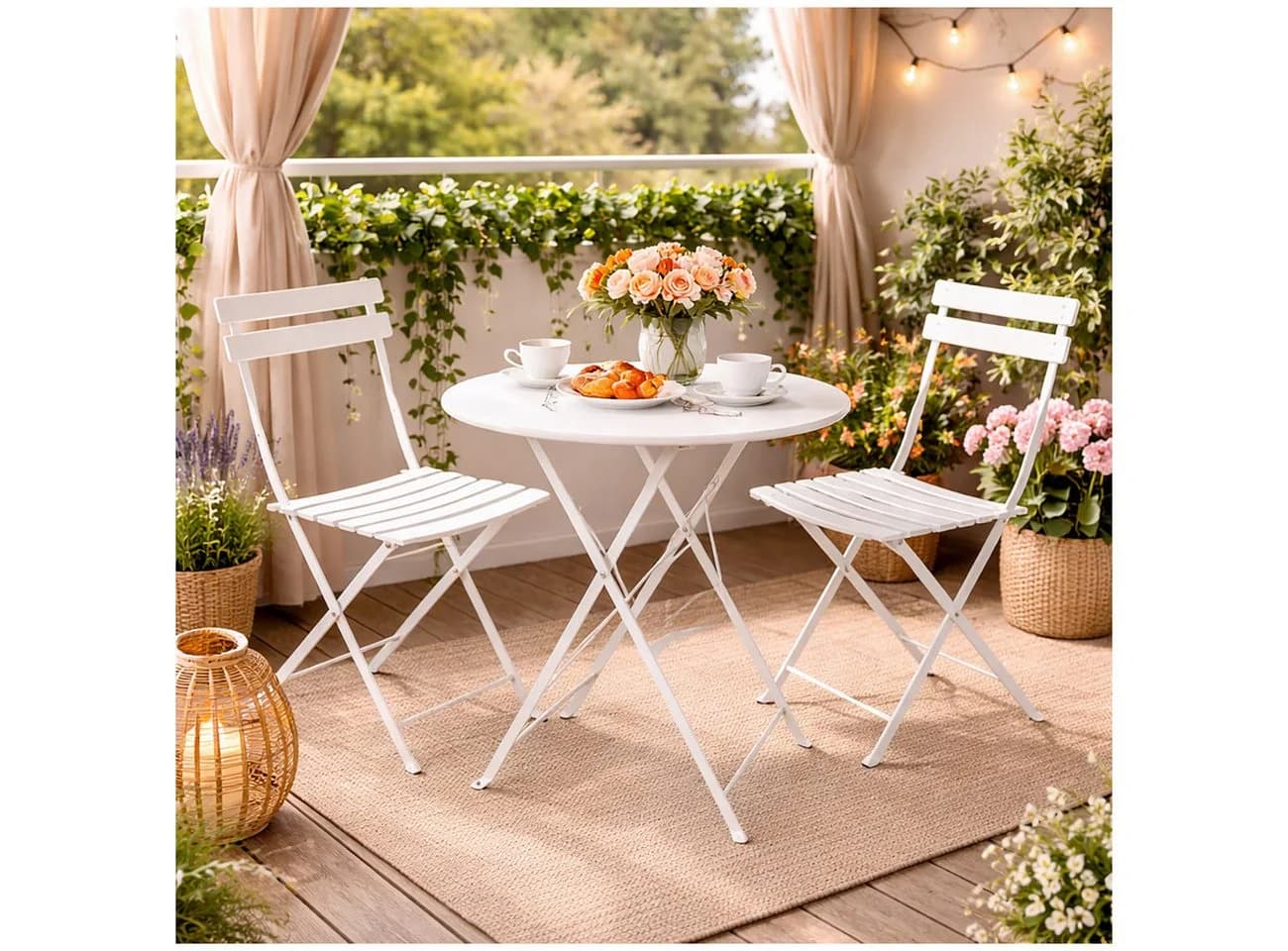 HTI-Living Gartenstuhl 2er-Set Basil Metall Creme