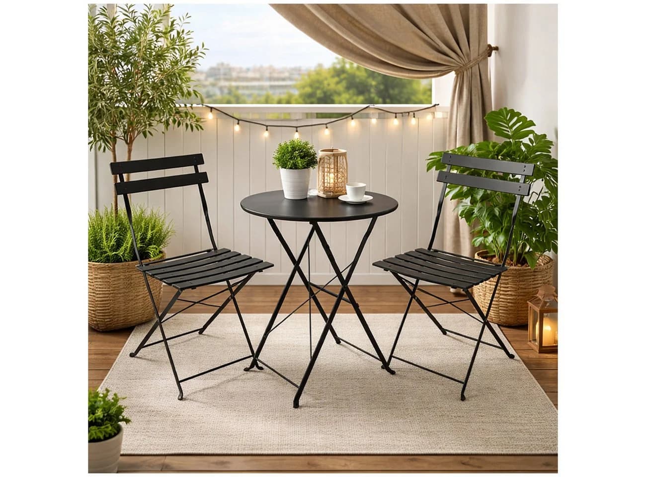 HTI-Living Gartentisch Basil Metall rund klappbar Schwarz