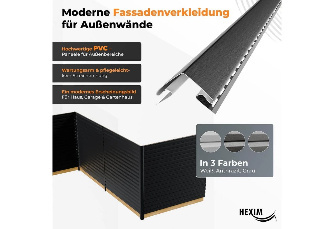 Hexim Fassadenverkleidung Anthrazit PVC-U 24 Paneele
