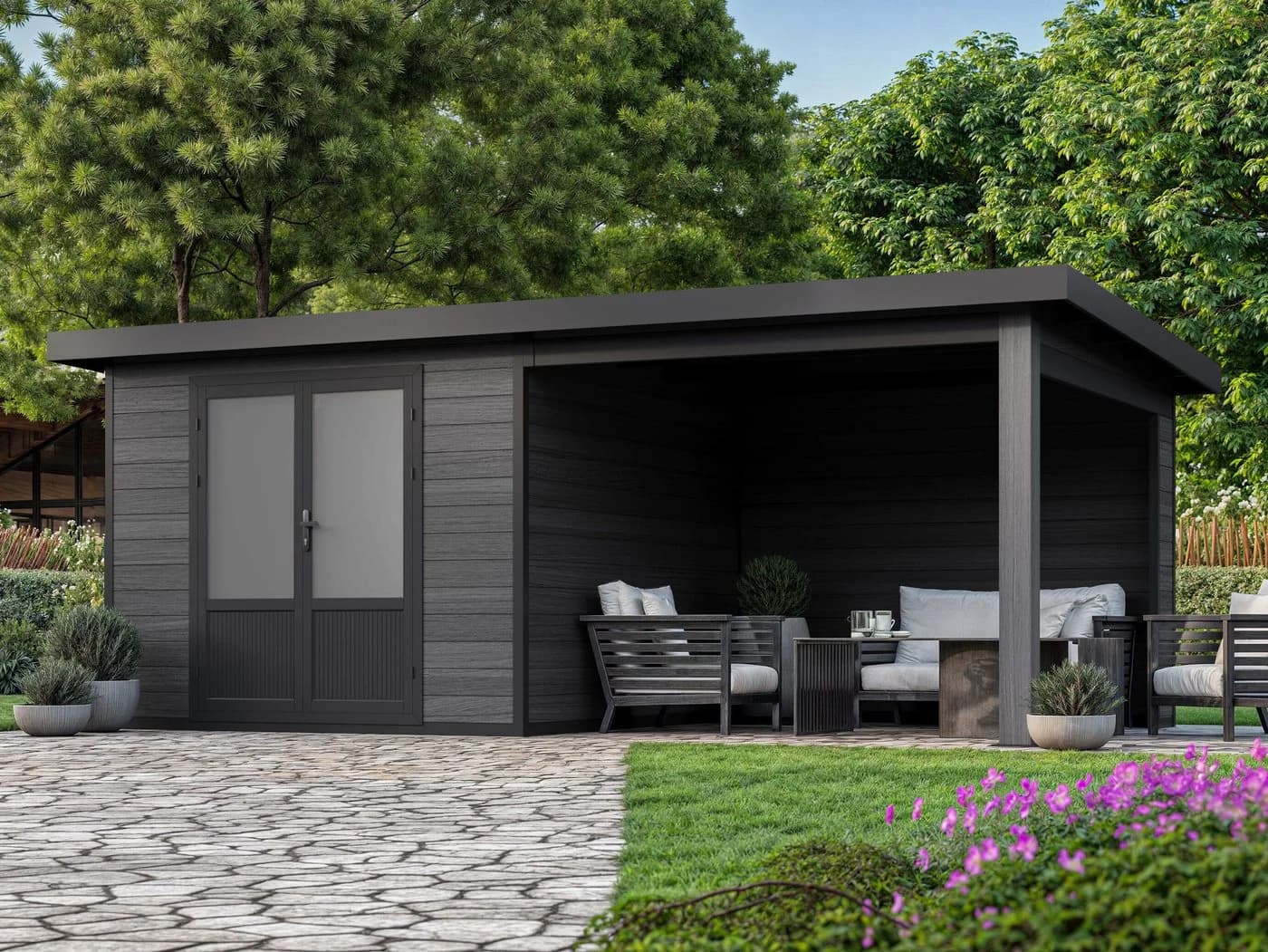 Fjordholz Gartenhaus Style DeLuxe Anthrazit/Grau WPC Aluminium - Bild 2