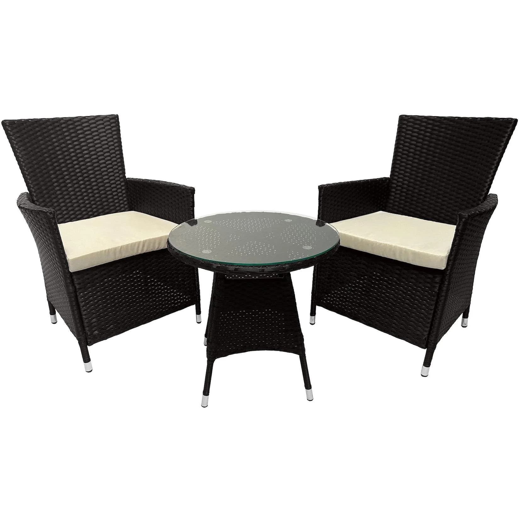 CLP Gartenmöbel-Set Fireda 3-tlg. PE-Rattan mit Kissen & Glas