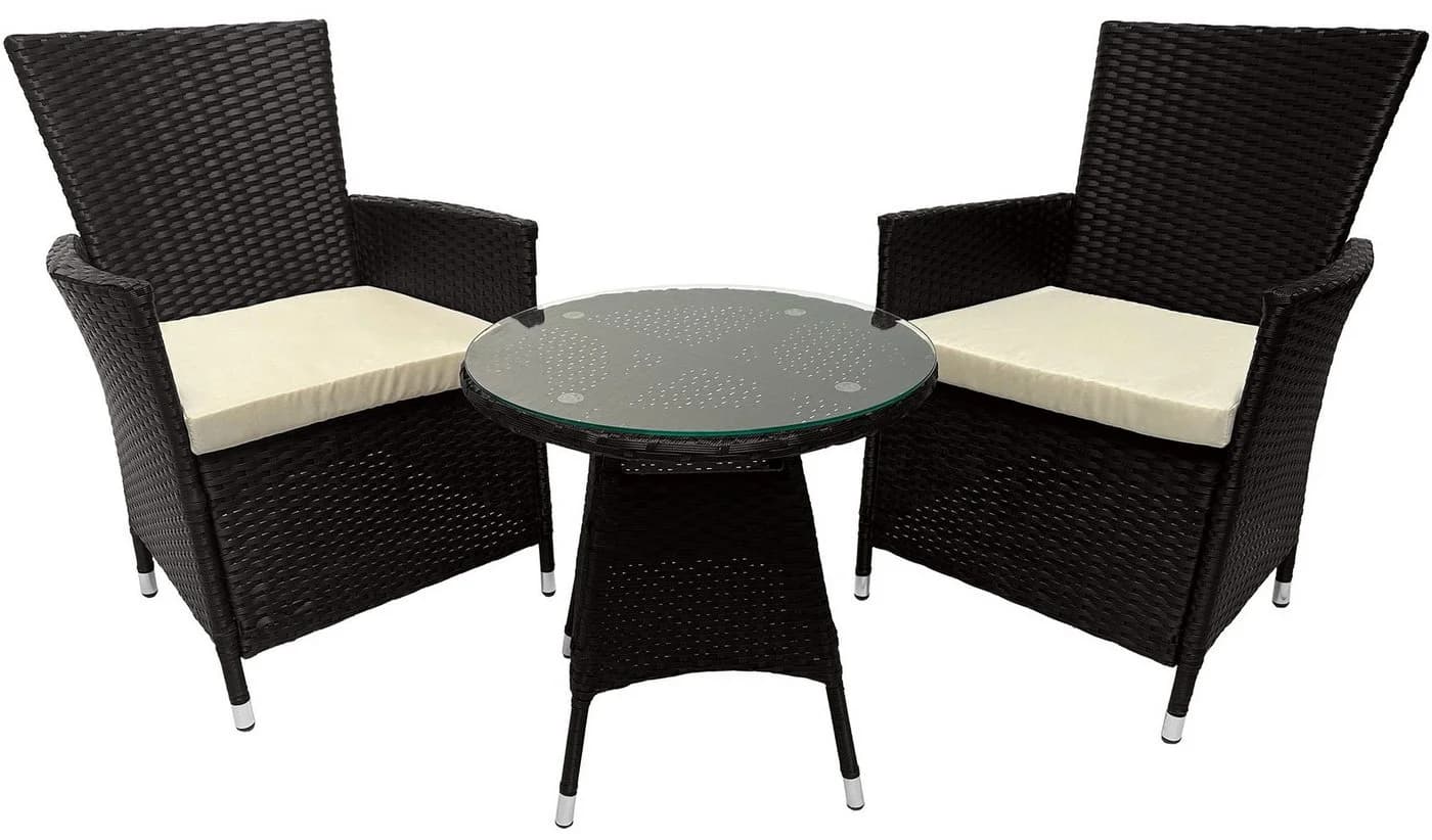 CLP Gartenmöbel-Set Fireda 3-tlg. PE-Rattan mit Kissen & Glas - Bild 3