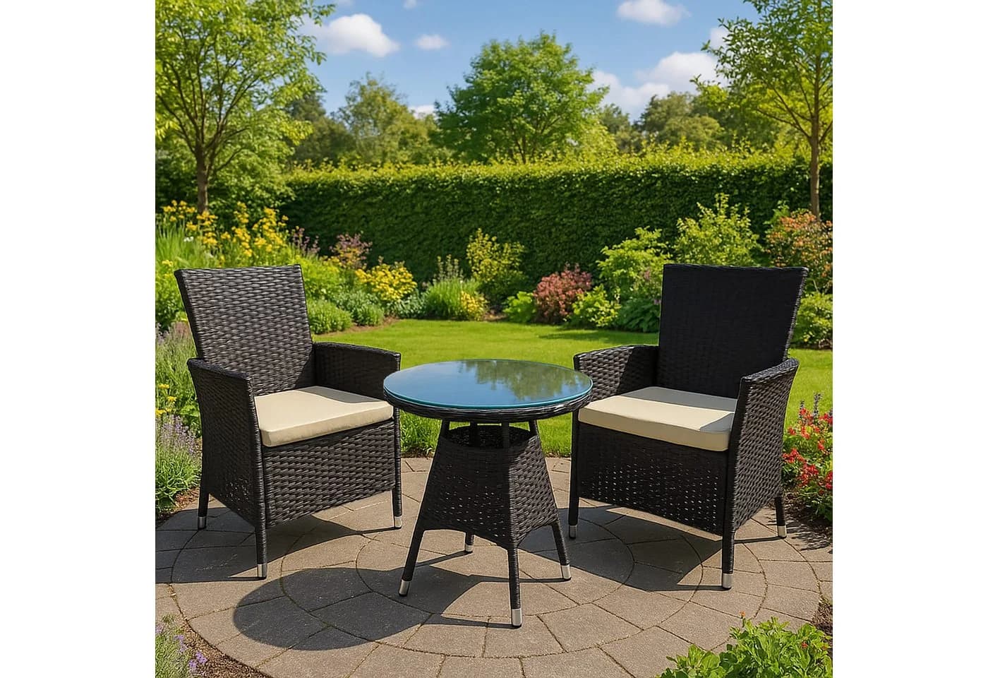 CLP Gartenmöbel-Set Fireda 3-tlg. PE-Rattan mit Kissen & Glas - Bild 4
