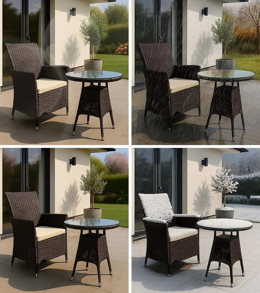 CLP Gartenmöbel-Set Fireda 3-tlg. PE-Rattan mit Kissen & Glas - Bild 5