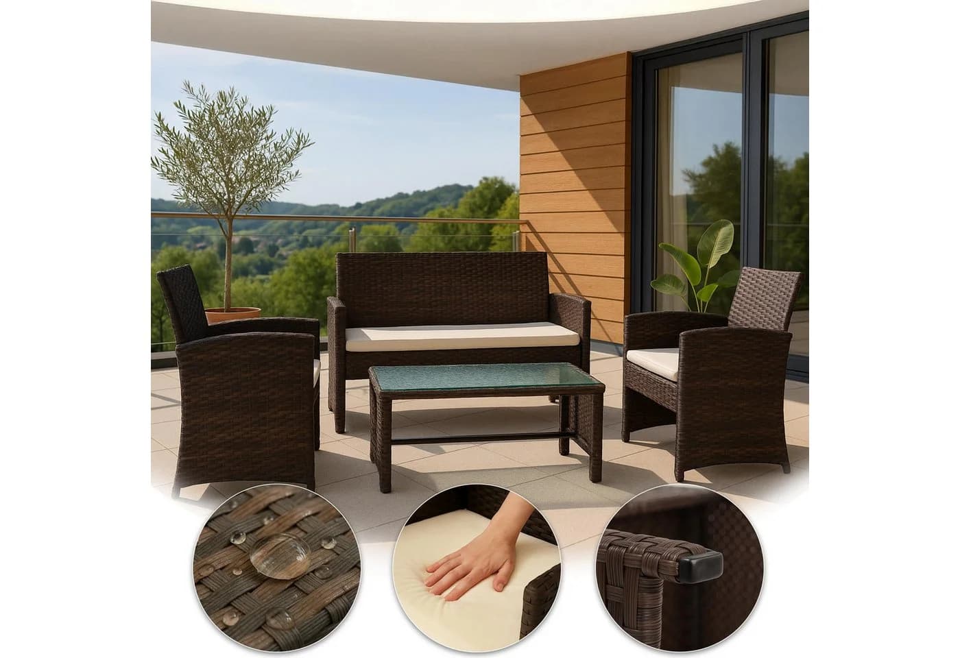 CLP Polyrattan Sitzgruppe Toruba, Lounge-Set Outdoor Wetterfest PE-Rattan - Bild 5