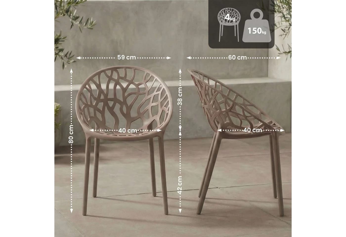 CLP Gartenstuhl Hope 2er Set Stapelbar Taupe Polypropylen