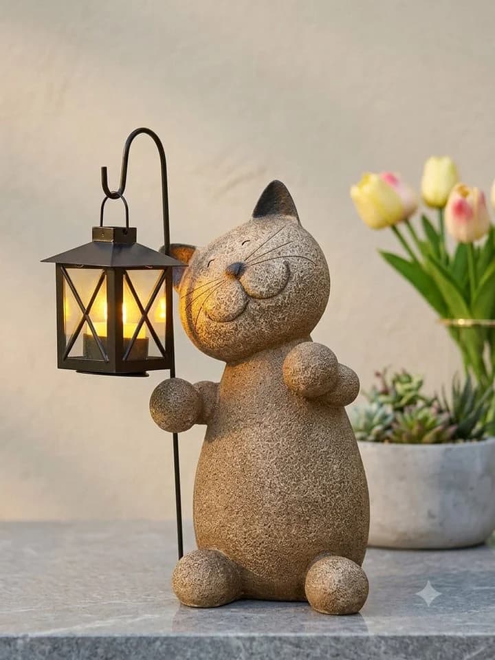 Home-trends24.de LED-Dekofigur Katze mit Laterne