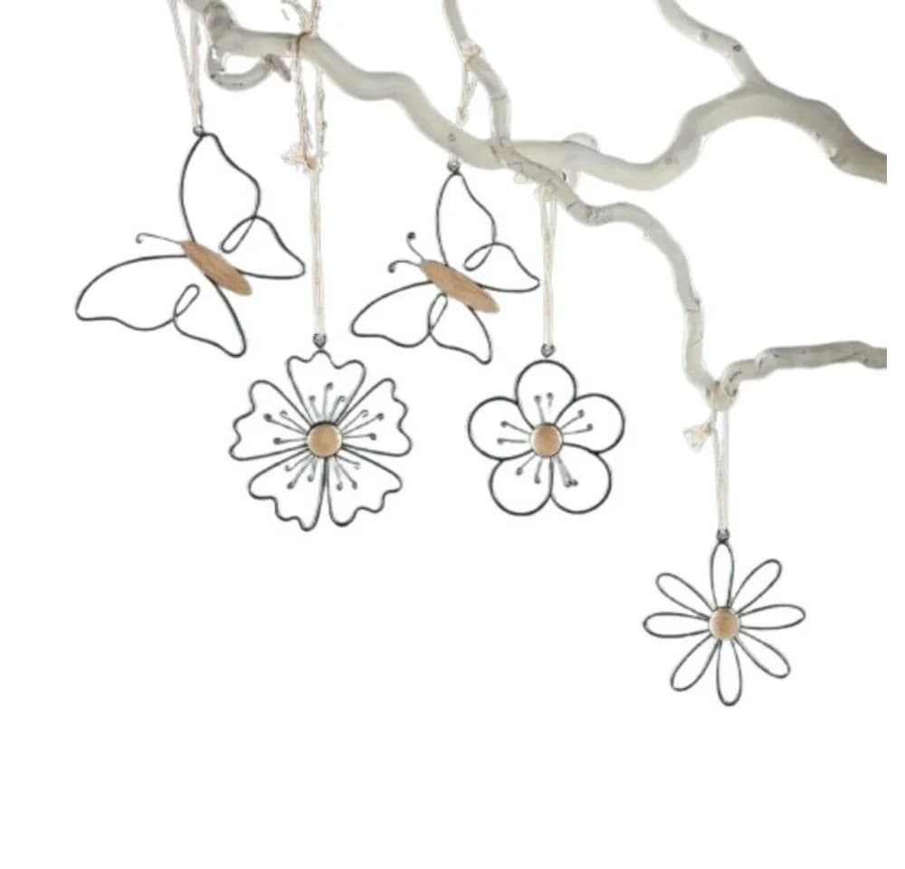 Home-trends24.de Dekohänger Blume Schmetterling Metall Holz 5er Set - Bild 2
