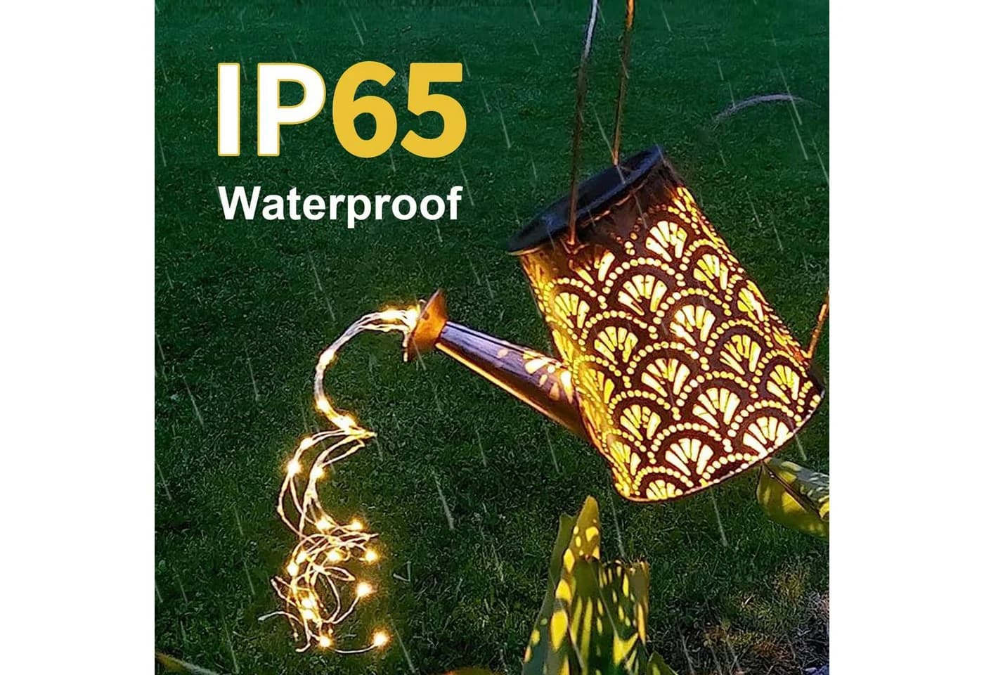 LQWELL Solar Gießkanne mit LED Lichterkette Retro Design Warmweiß