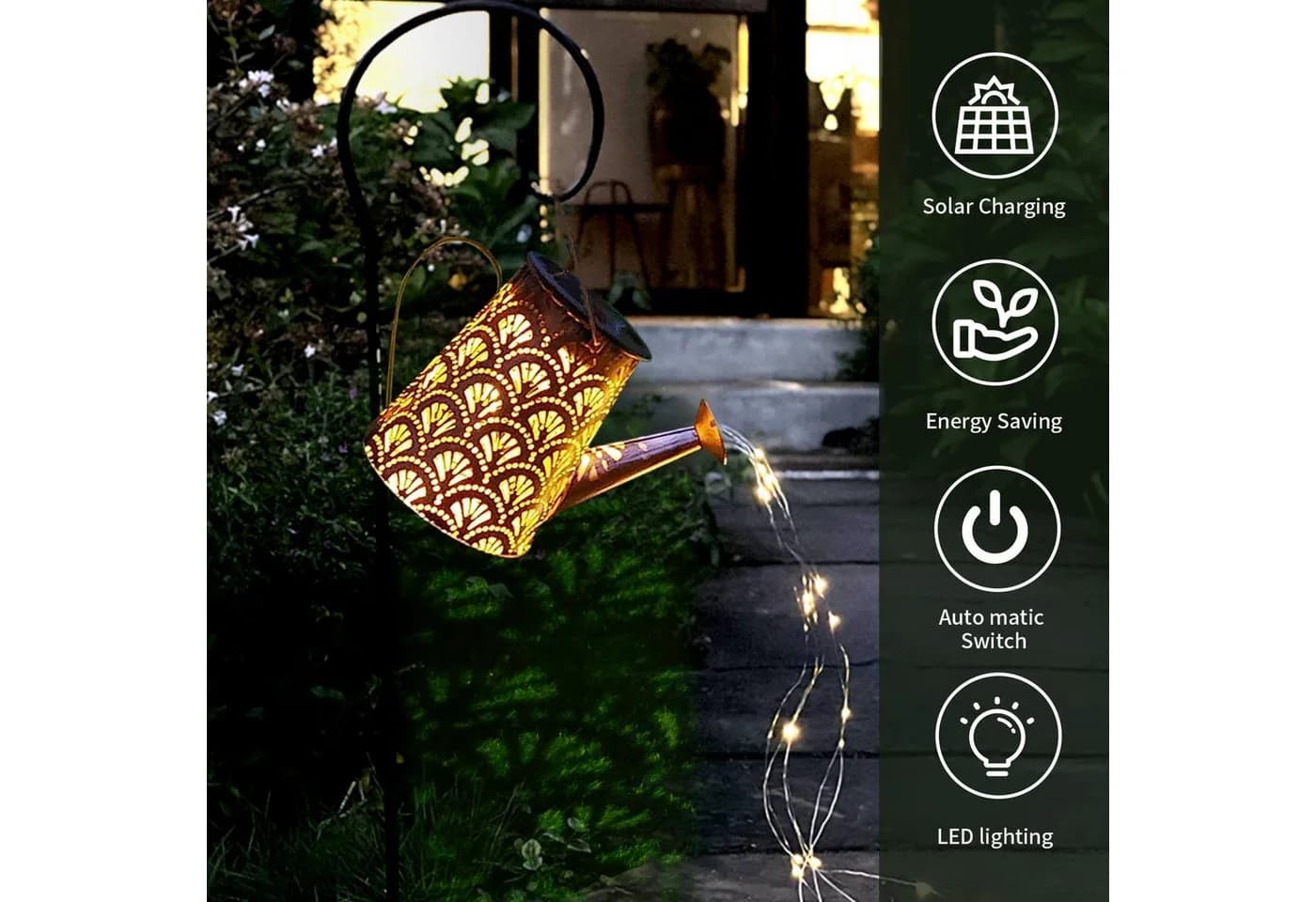 LQWELL Solar Gießkanne mit LED Lichterkette Retro Design Warmweiß - Bild 5