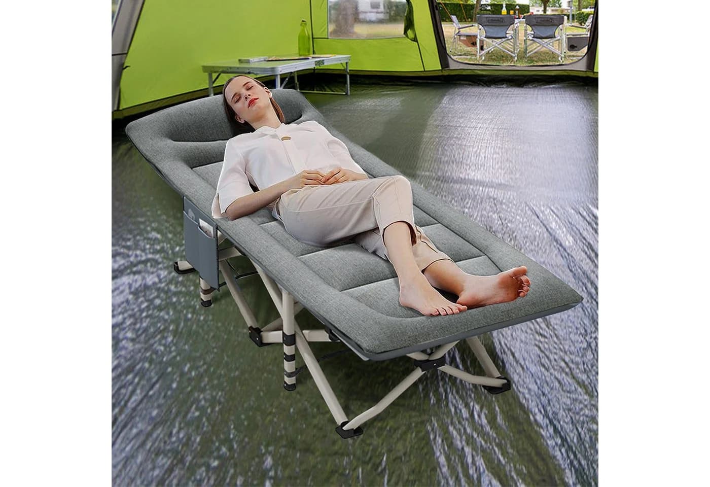 CALIYO Feldbett Campingbett Grau Faltbar mit Kissen - Bild 3