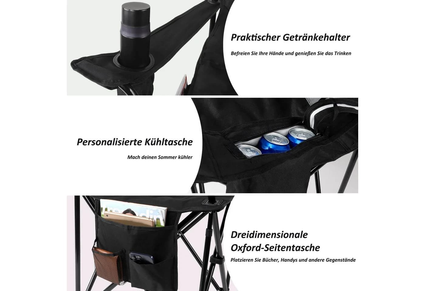 CALIYO Klappstuhl Campingstuhl mit Getränkehalter & Kühlfach - Bild 4