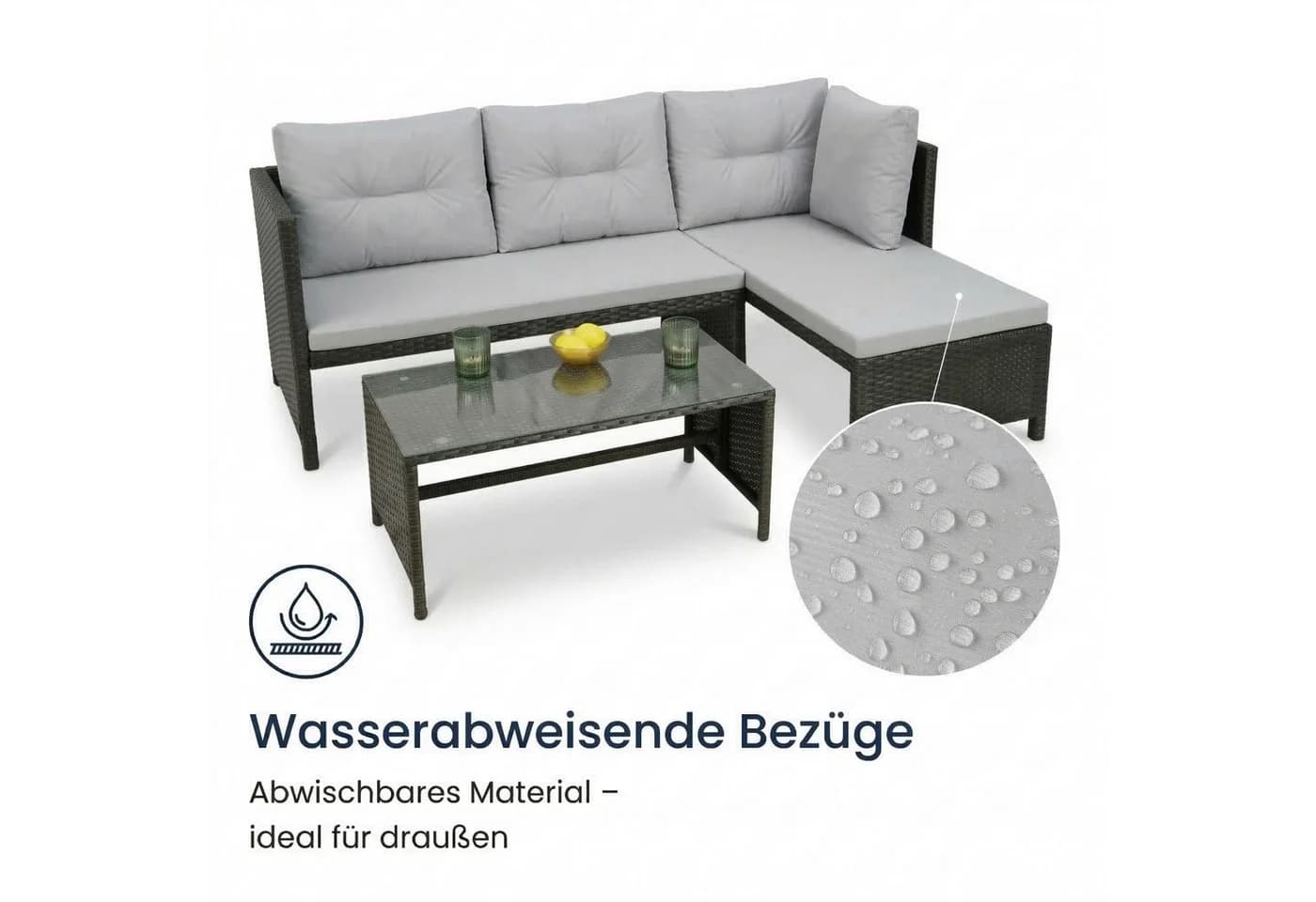 Home Collective Gartenlounge-Set Outdoor Sofa Polyrattan Schwarz - Bild 3