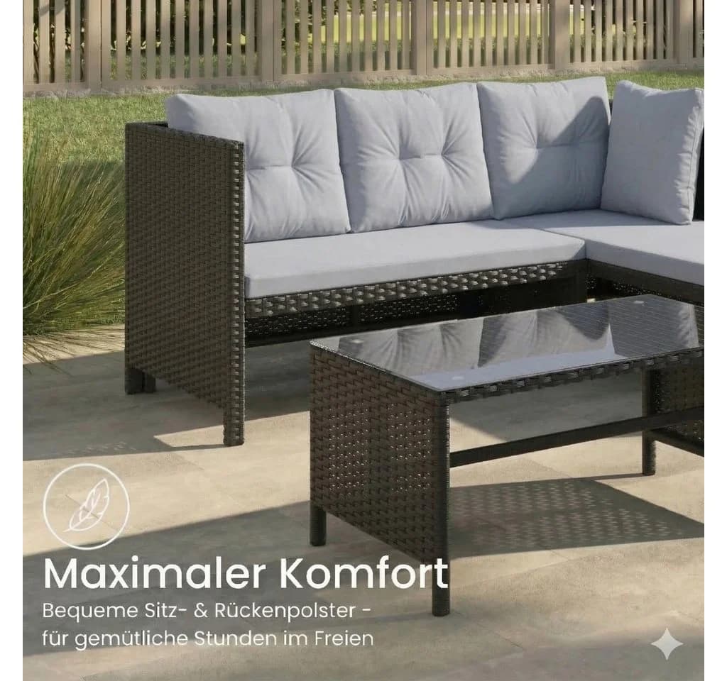 Home Collective Gartenlounge-Set Outdoor Sofa Polyrattan Schwarz - Bild 5
