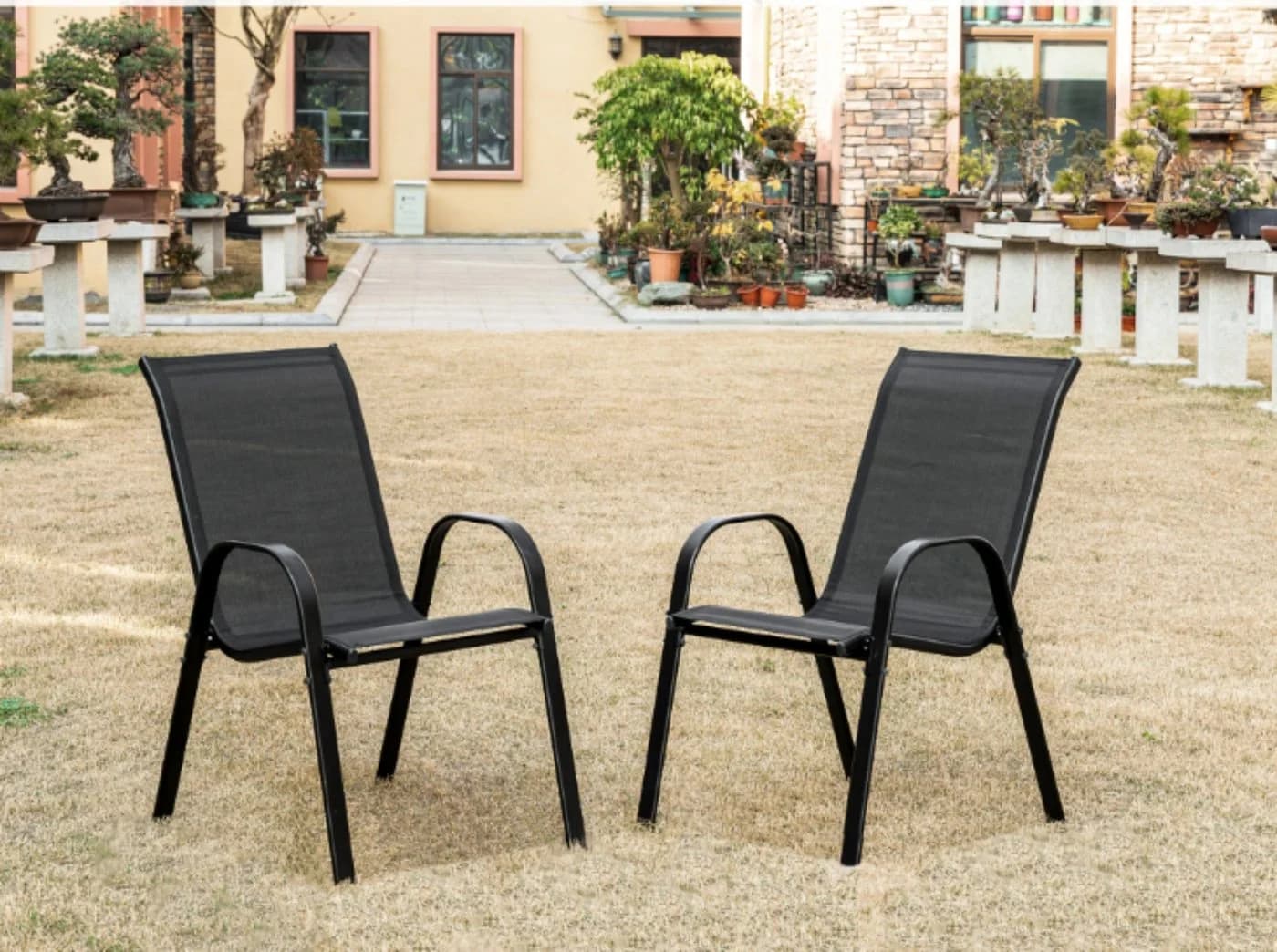 Home Collective Gartenstuhl Stapelbar Schwarz Metallbeinen