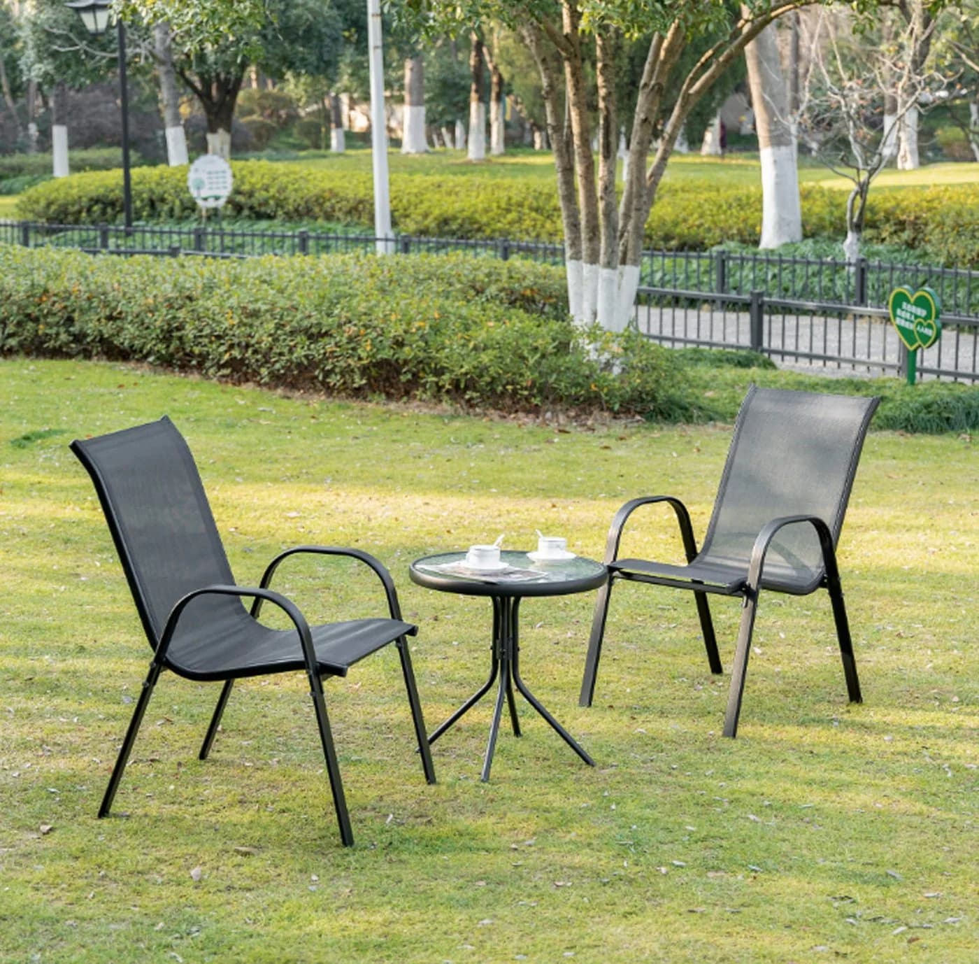 Home Collective 4er Set Gartenstuhl Stapelbar Dunkelgrau Metall - Bild 3