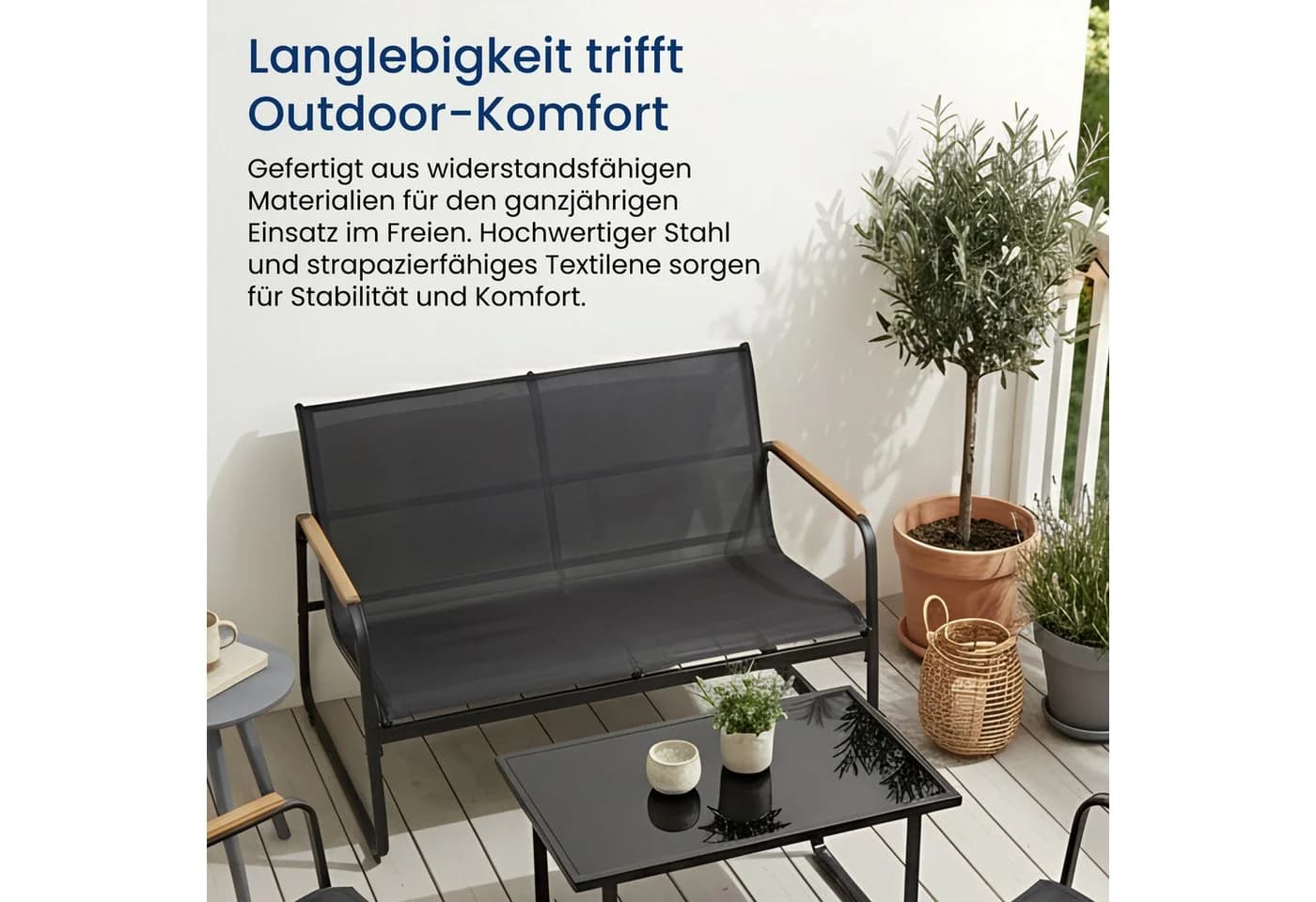 Home Collective Gartenlounge-Set 4-tlg. Schwarz Textilene - Bild 3