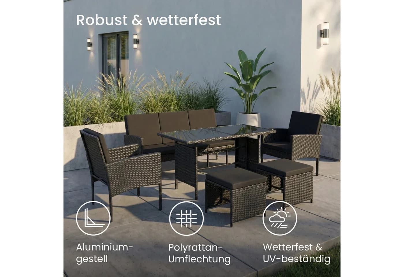 Home Collective Gartenlounge-Set 7-Sitzer Outdoor Sitzgruppe Polyrattan