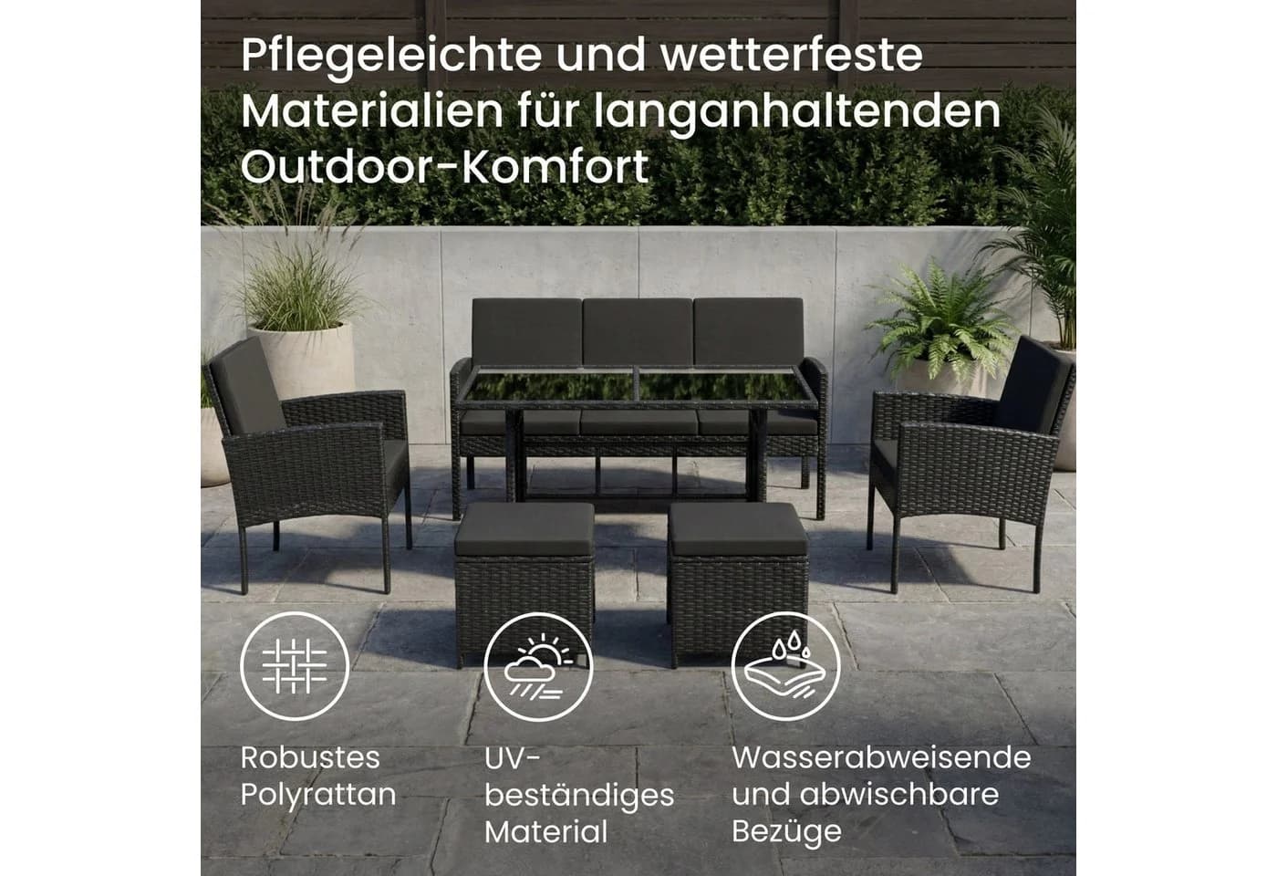 Home Collective Gartenlounge-Set 7-Sitzer Outdoor Sitzgruppe Polyrattan - Bild 5