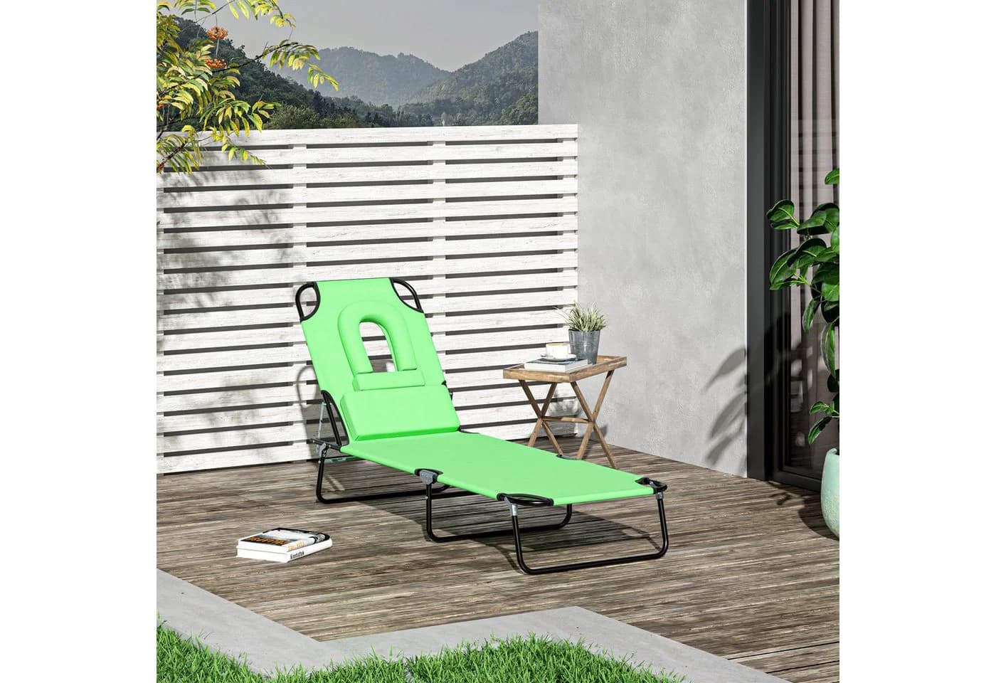 Outsunny Gartenliege mit Lesefenster, 4-fach verstellbare Rückenlehne, Grün - Bild 2