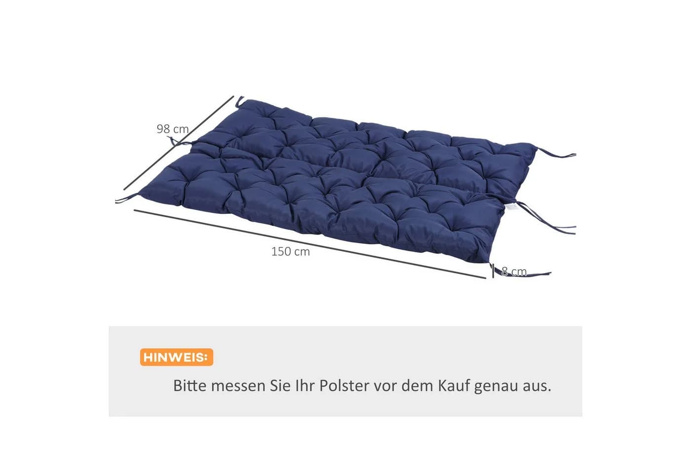 Outsunny Bankauflage 3-Sitzer Dunkelblau mit Bändern - Bild 3