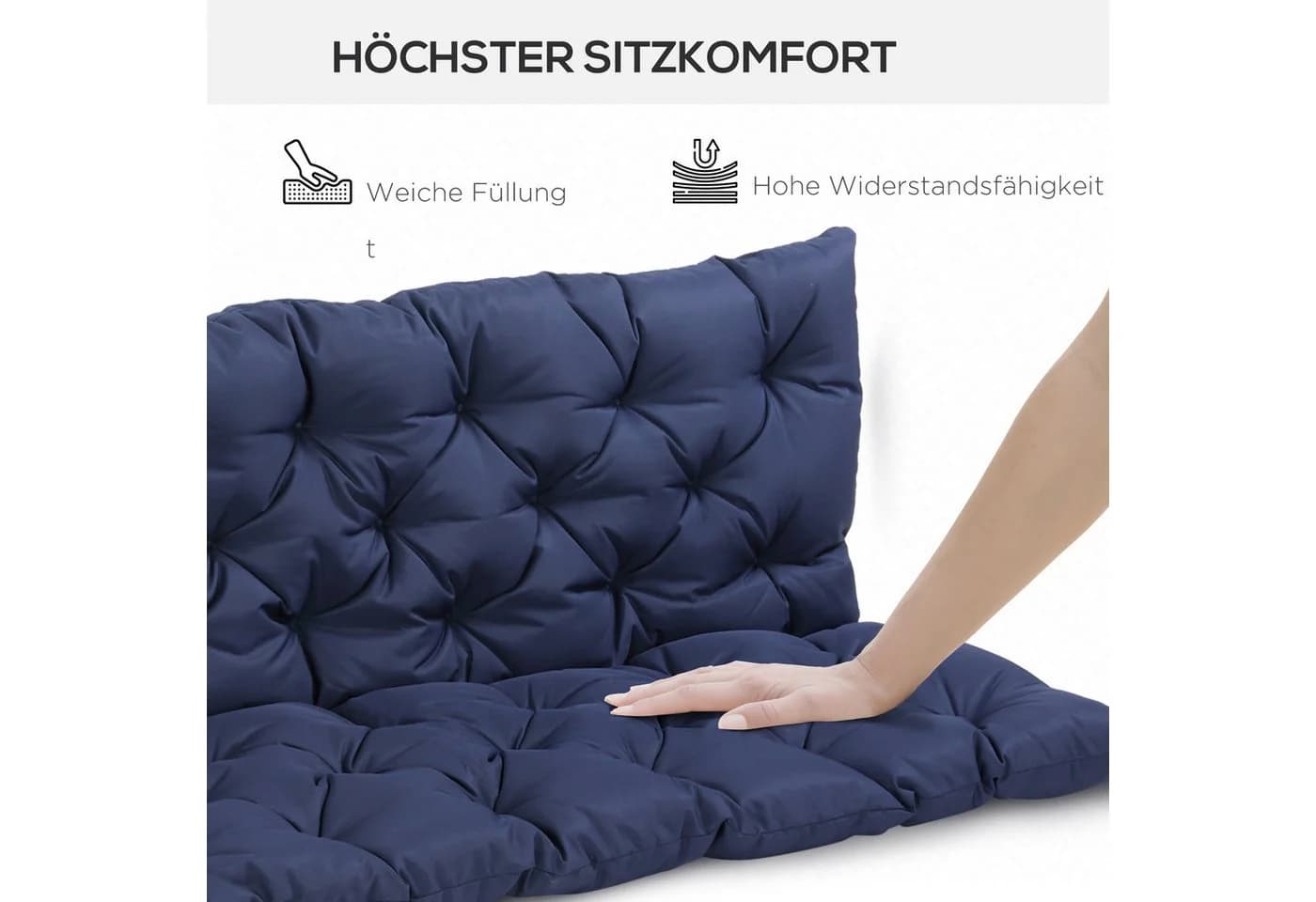 Outsunny Bankauflage 3-Sitzer Dunkelblau mit Bändern - Bild 5