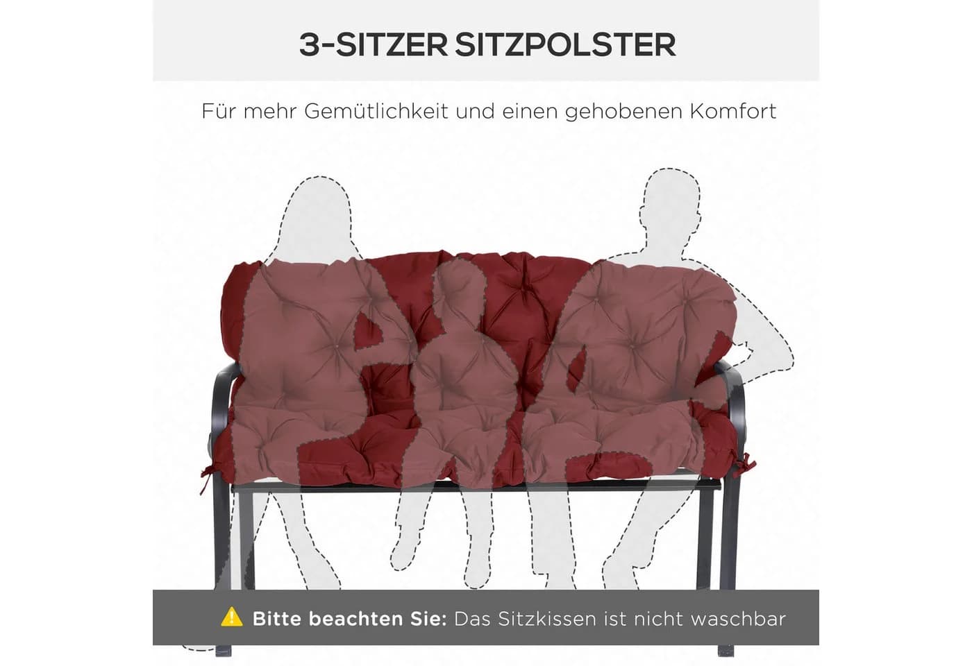 Outsunny Bankauflage 3 Sitzer Rot mit Bändern Outdoor - Bild 5
