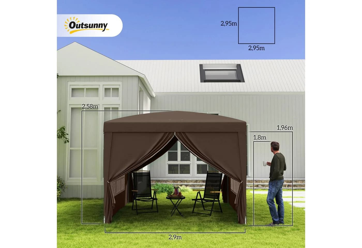 Outsunny Faltpavillon 3x3m Partyzelt mit 4 Seitenteilen - Bild 3