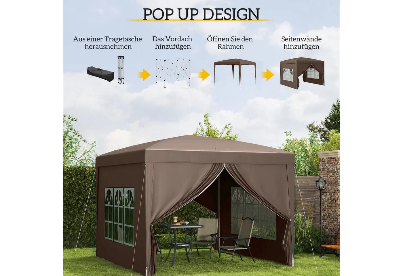 Outsunny Faltpavillon 3x3m Partyzelt mit 4 Seitenteilen - Bild 4