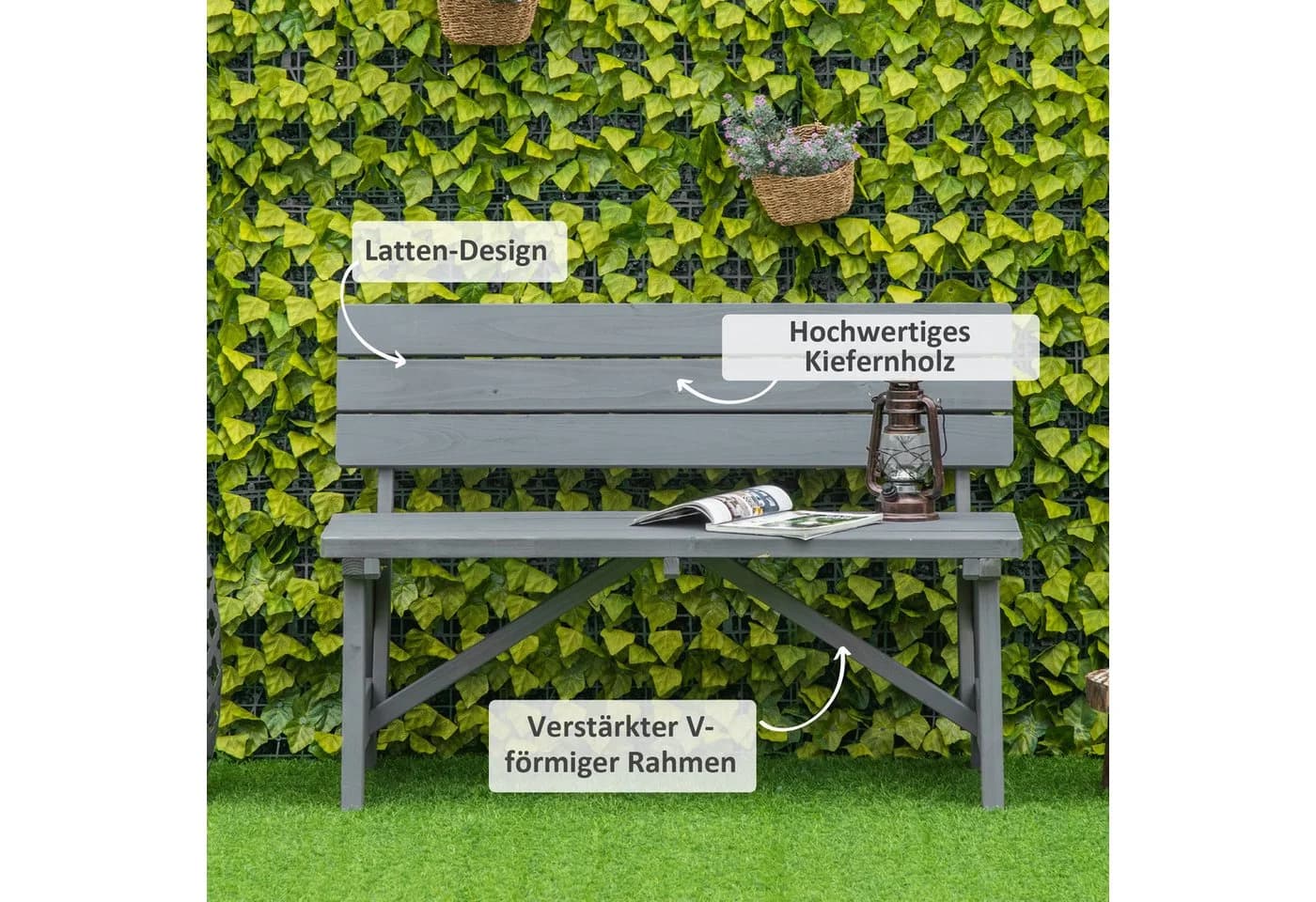 Outsunny Gartenbank Grau 2-Sitzer mit Rückenlehne wetterfest - Bild 5