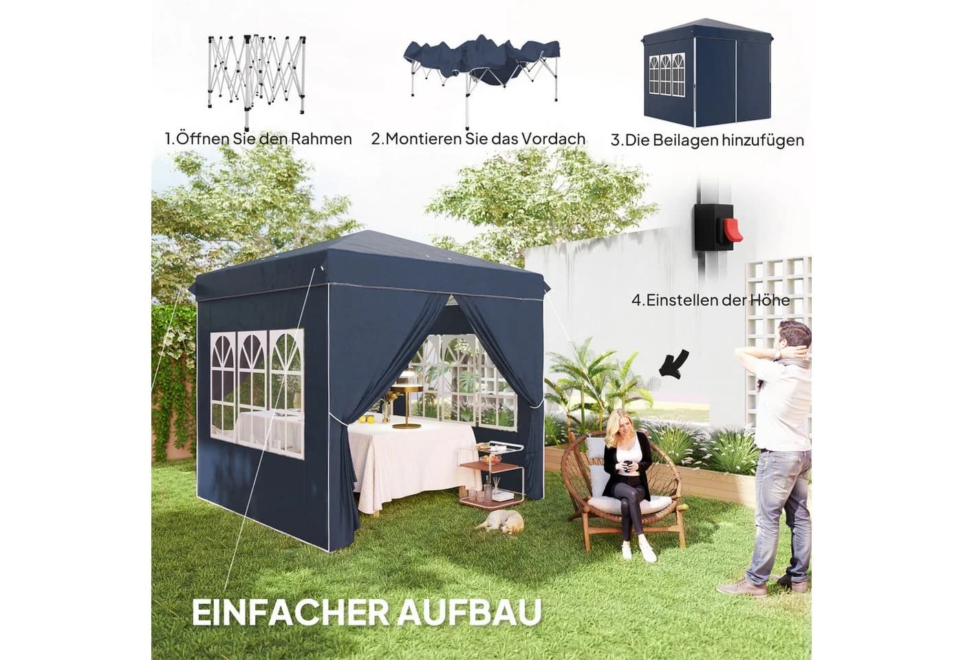 Outsunny Faltpavillon 2,5x2,5m UV Schutz 50+ Blau - Bild 4