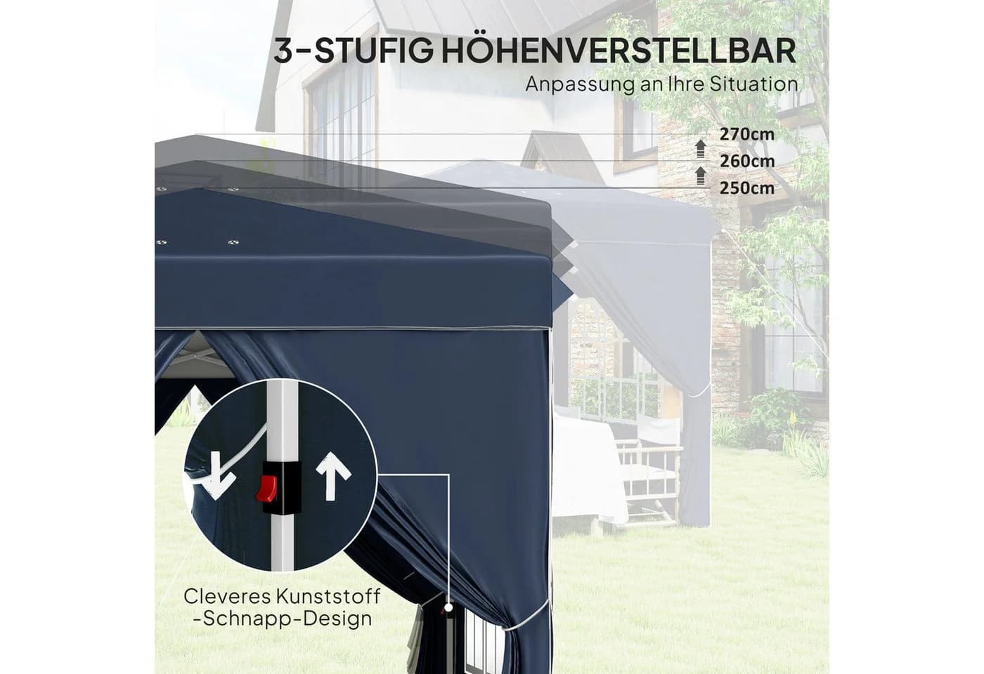 Outsunny Faltpavillon 2,5x2,5m UV Schutz 50+ Blau - Bild 5