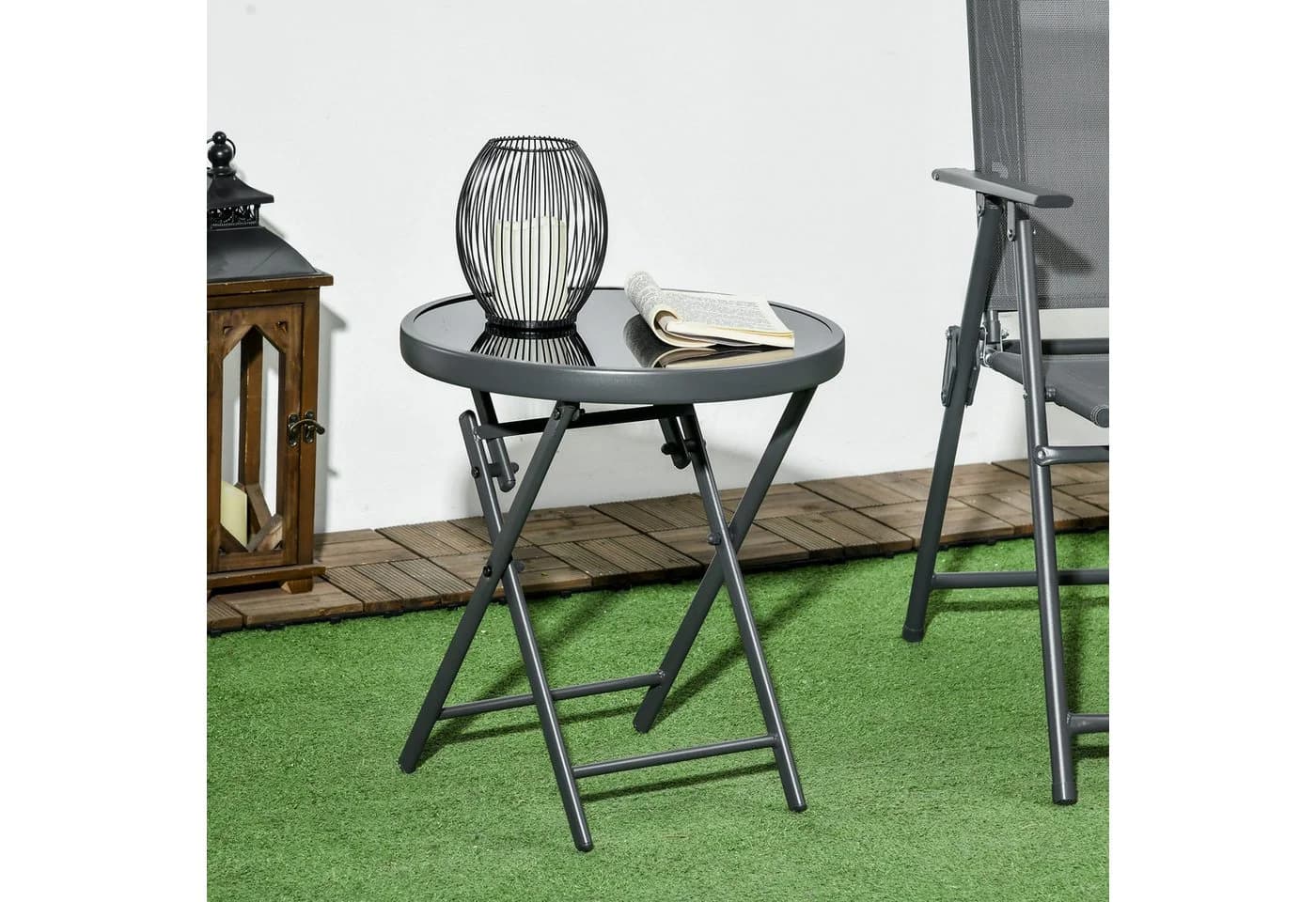Outsunny Klapptisch aus Glas rund Schwarz - Bild 2