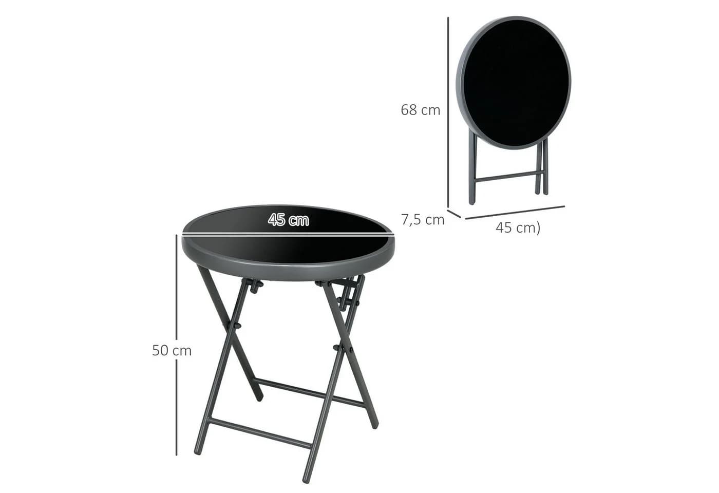 Outsunny Klapptisch aus Glas rund Schwarz - Bild 3