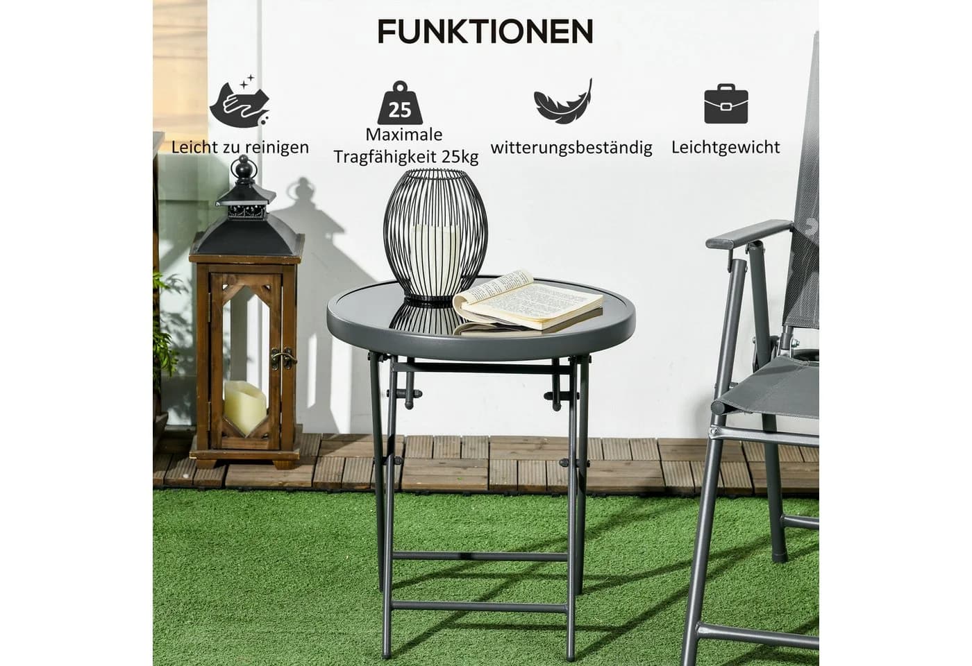 Outsunny Klapptisch aus Glas rund Schwarz - Bild 5