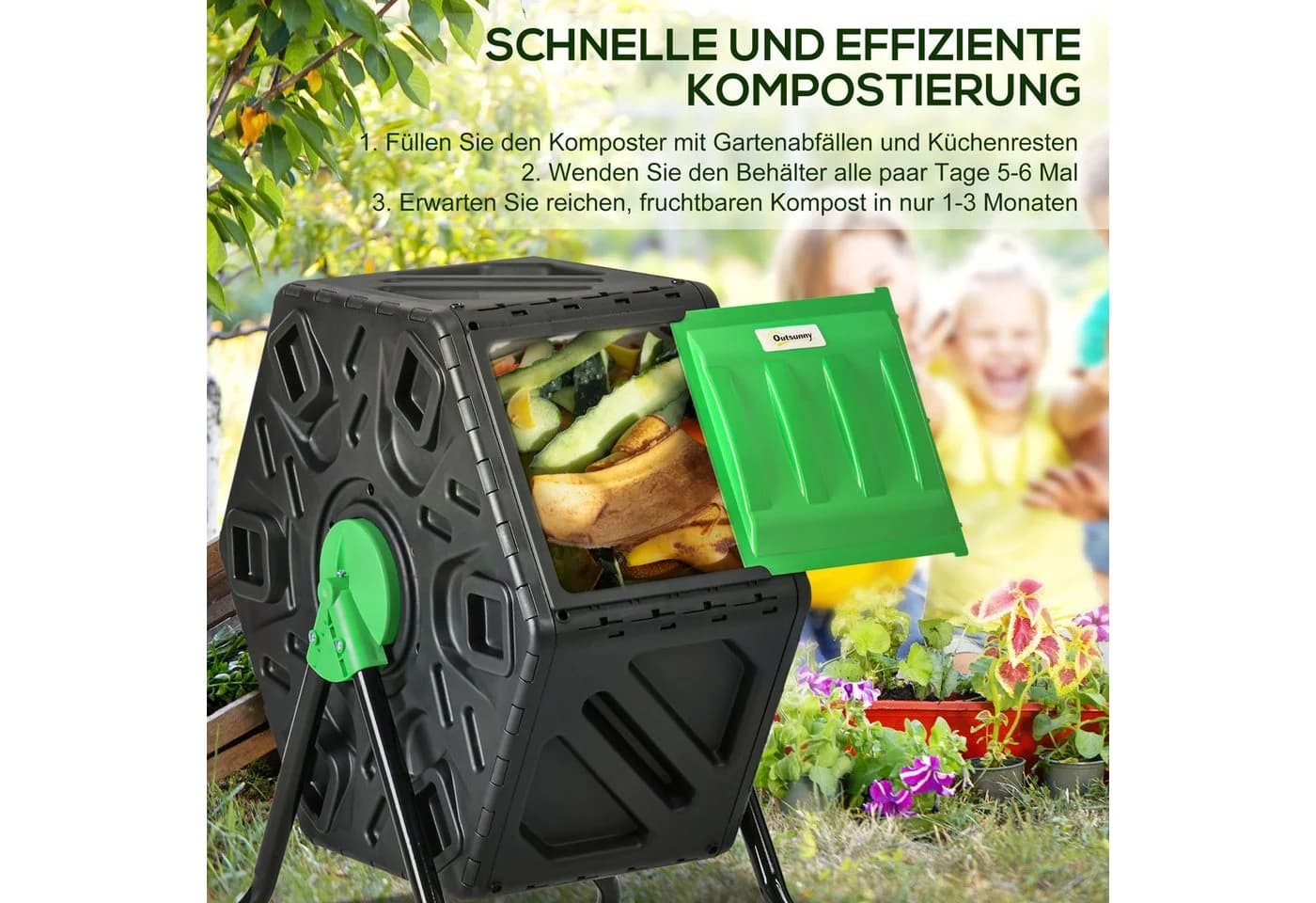 Outsunny Komposter 65L Grün/Schwarz drehbar mit Belüftung - Bild 4