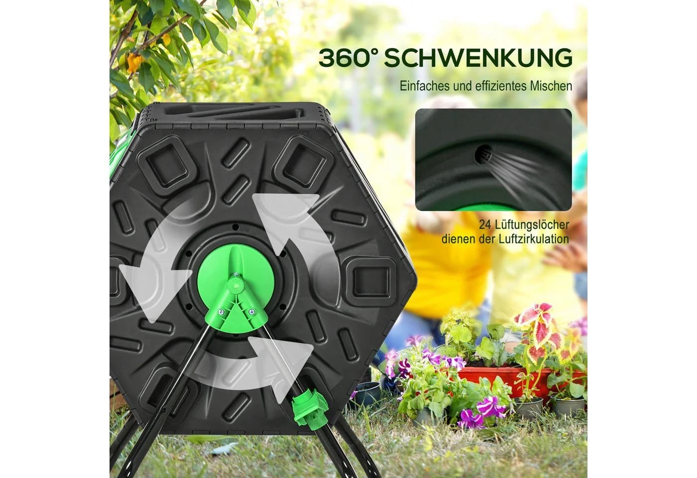 Outsunny Komposter 65L Grün/Schwarz drehbar mit Belüftung - Bild 5