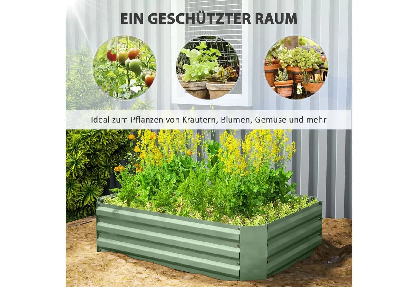 Outsunny Hochbeet aus Stahl Dunkelgrün - Bild 4