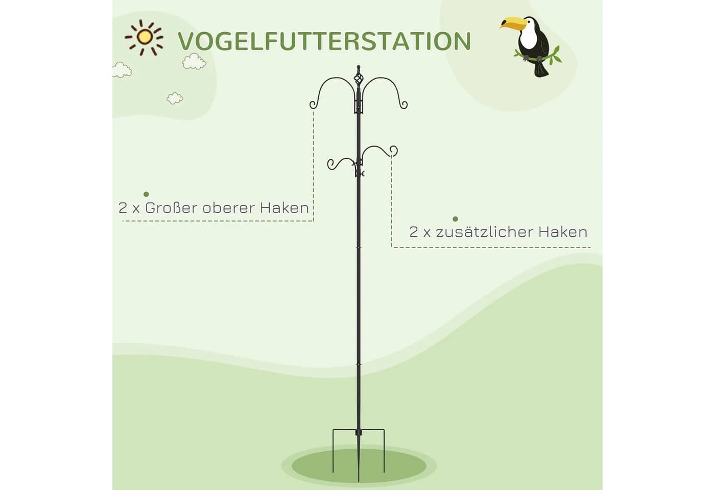 PawHut Vogeltränke Vogel Futterstation 208 cm Höhe Stahl Schwarz - Bild 4
