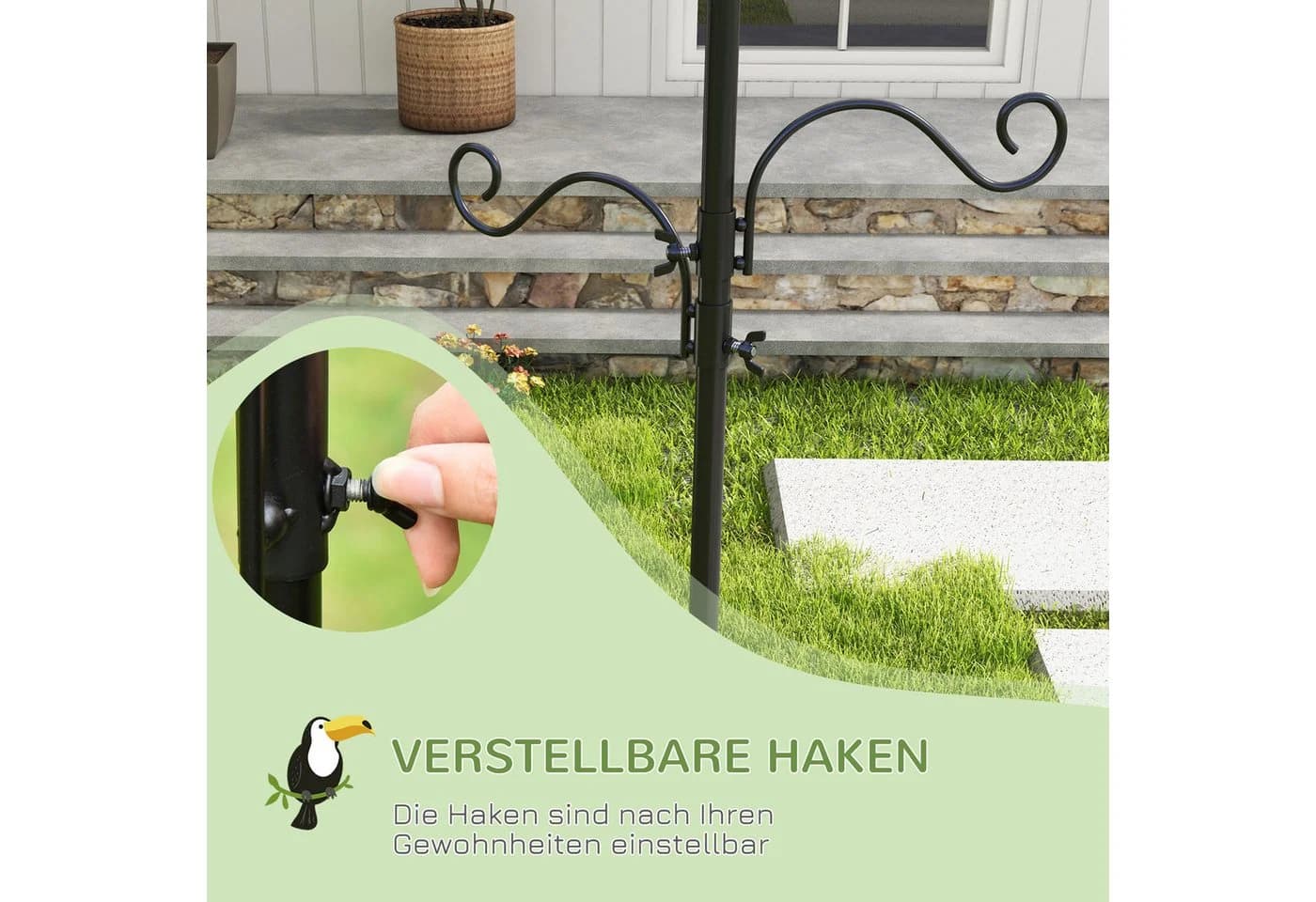 PawHut Vogeltränke Vogel Futterstation 208 cm Höhe Stahl Schwarz - Bild 5