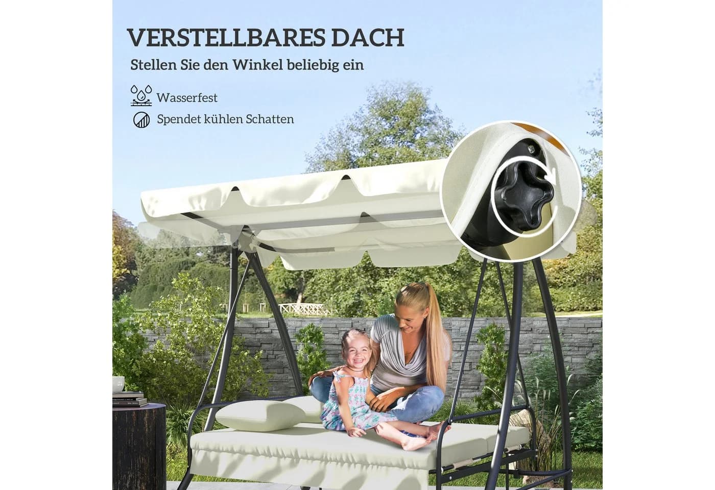 Outsunny Hollywoodschaukel 2-in-1 mit Liegefunktion und Sonnendach - Bild 5