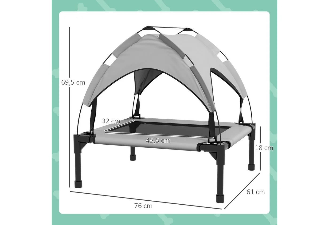 PawHut Hundebett mit Baldachin Hellgrau Outdoor - Bild 3