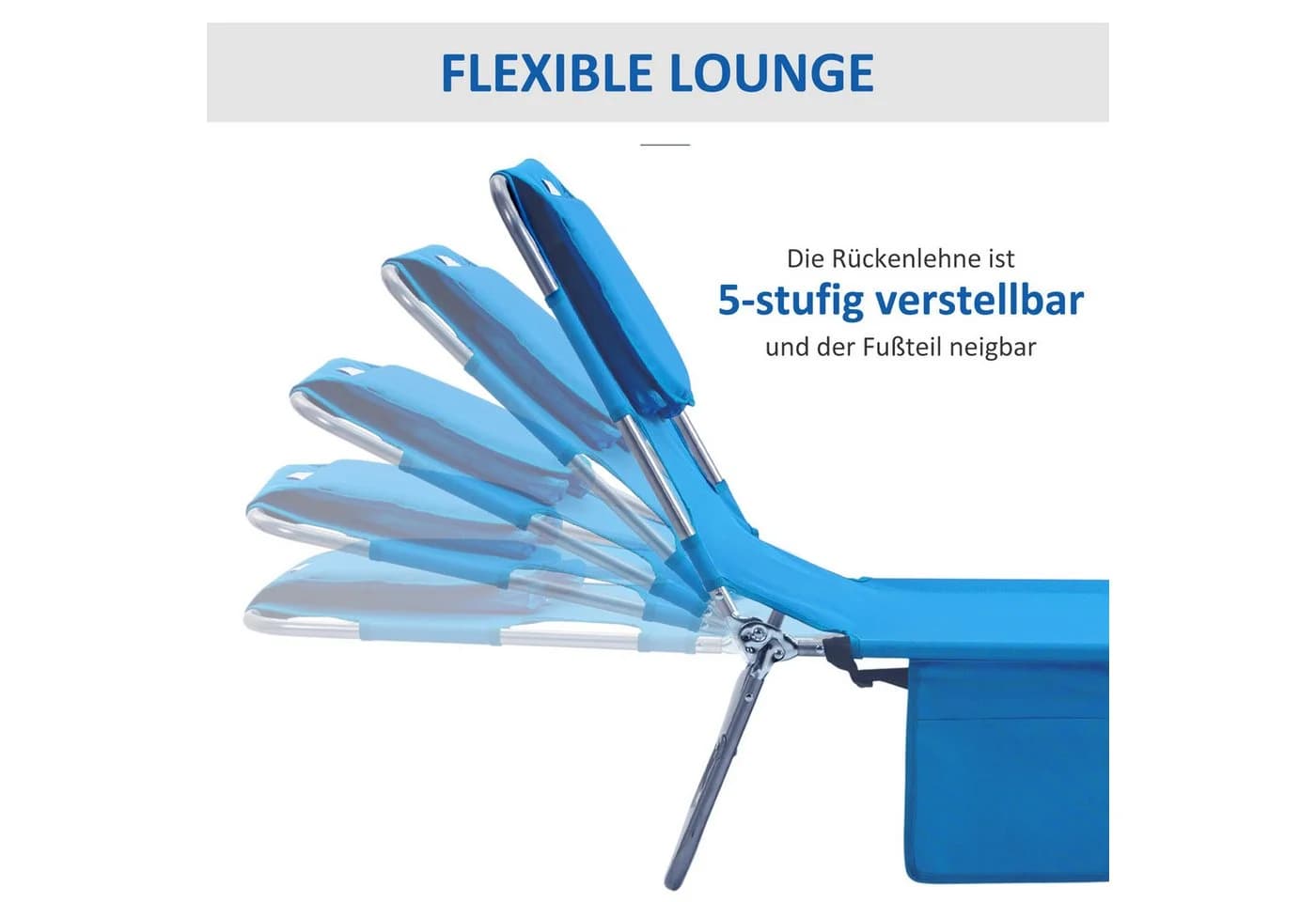 Outsunny Gartenliege Blau mit Lesefenster und verstellbarer Lehne - Bild 4