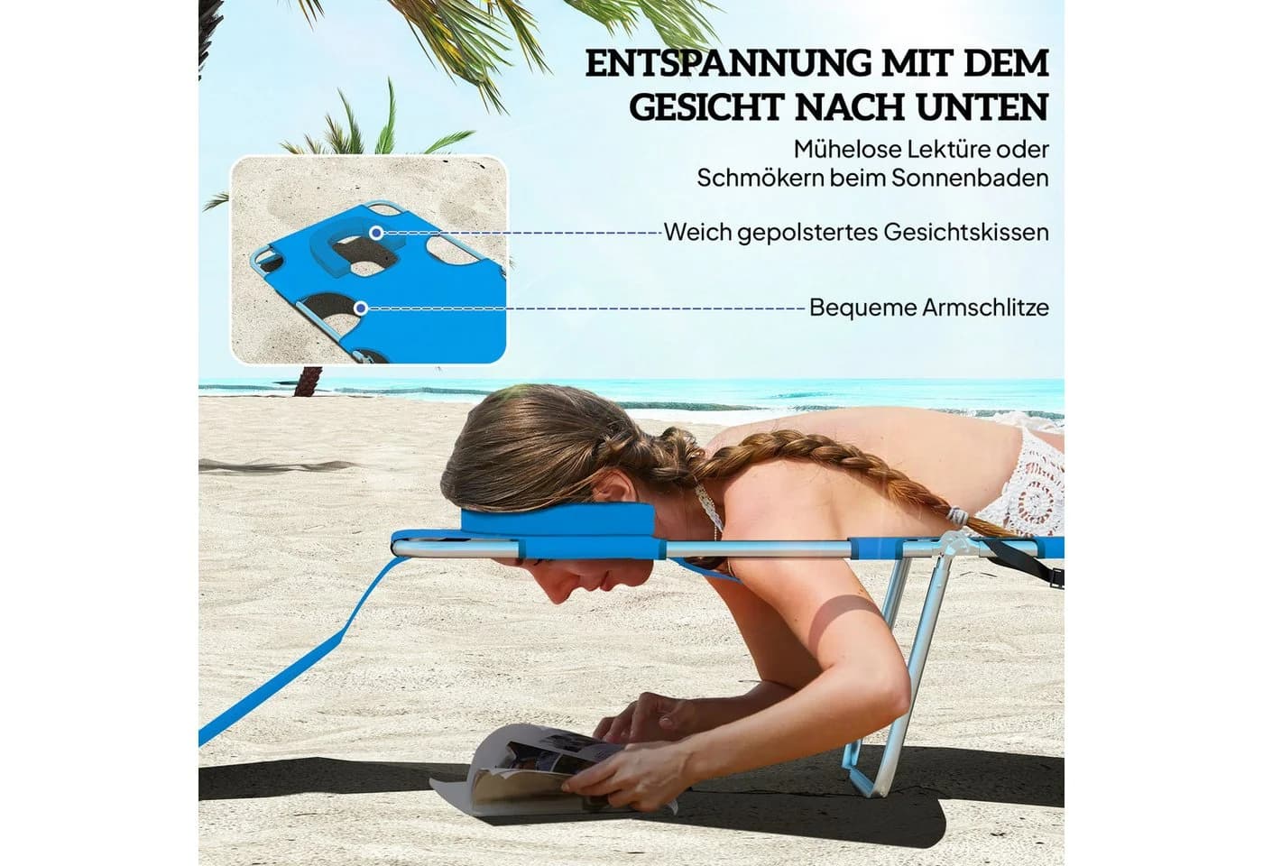Outsunny Gartenliege Blau mit Lesefenster und verstellbarer Lehne - Bild 5